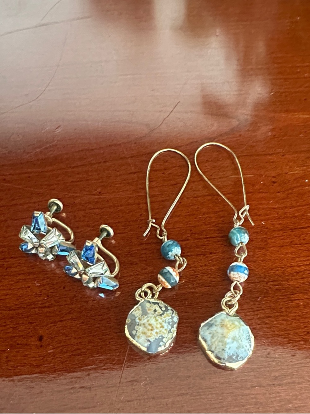 2 pairs Gold and Blue Earrings - Women Jewelry